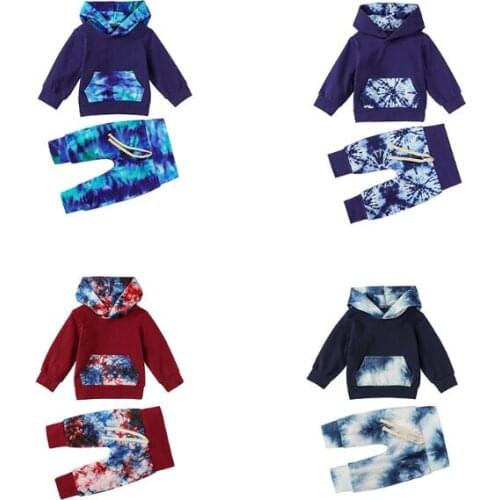 0-12M Infant Newborn Baby Boy Girl Tie Dye Clothes Set Autumn Fall Long Sleeve Hooded Pullover Sweatshirt Tops Pants Outfit