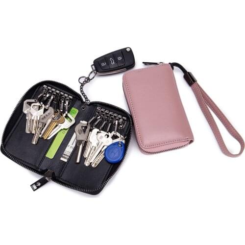 Genuine Leather Car Key Wallet Women Key Wrap Men Key Organizer Holder Ring Bag Housekeeper Organizer Keychain Case Pouch MF-980