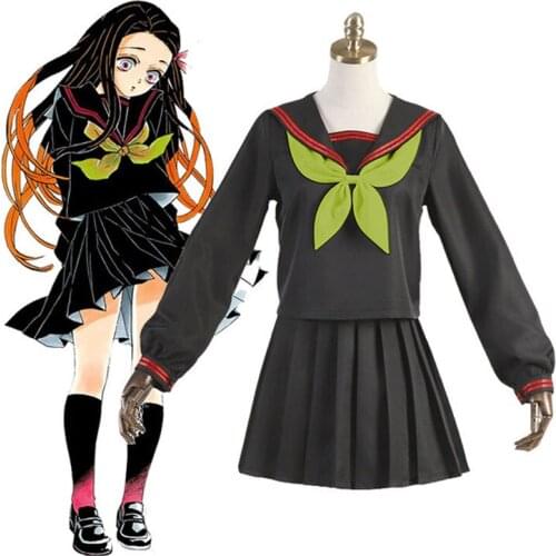 Anime Demon Slayer: Kimetsu no Yaiba Cosplay Kamado Nezuko Makomo School Uniforms Halloween Party Sailor Suit