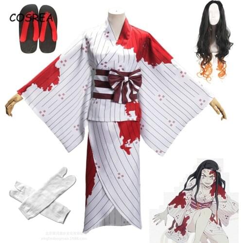 Cosrea Anime Demon Slayer:Kimetsu No Yaiba Cosplay Disfraz Kamado Nezuko Costume Kimono Women Blood-stained Clothing Halloween