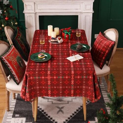 2021 Christmas and Happy New Year Red Tablecloth Plaid Luxury Dinning Table Cover Anti-fouling Santa Table Cloth Home Decoration