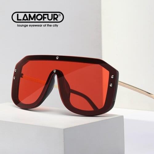 LAMOFUR Classic Oversized Rectangular Frame One Lens Sunglasses 2021 Party Self-portrait Driving Sunglasses Women 6998