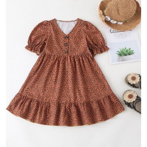 Girls summer casual dress childrens clothing girls leopard print short-sleeved skirt baby summer fashion clothes