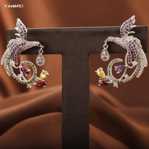 Best Selling Phoenix Color Luxury Earrings Unique New Jewelry High Quality Transparent Cz Phoenix Earrings Womens Wedding