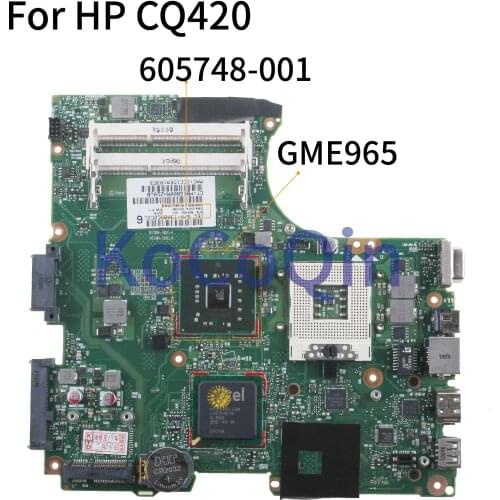 KoCoQin Laptop Motherboard For HP Compaq CQ320 420 620 GL40 S478 Mainboard 605748-001 6050A2137901 GME965 DDR3