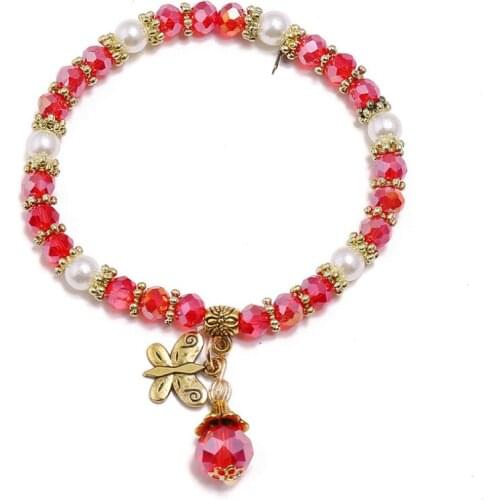 Fashion Women Girl Crystal Bracelet Alloy Cute Butterfly Bead Charm Bangle Wrap Rhinestone Pendant Strand Wristband Jewelry Gift