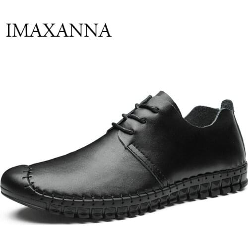 IMAXANNA Men Shoes Genuine Leather Comfortable Men Casual Shoes Footwear Chaussures Flats Men Lace Up Shoes Zapatos Hombre