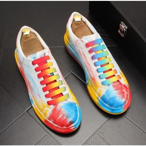 New Mens Sneakers Colorful Graffiti Pattern Causal Flat Platform Shoes Luxury Designer Hip-hop Punk Loafers Zapatos Hombre