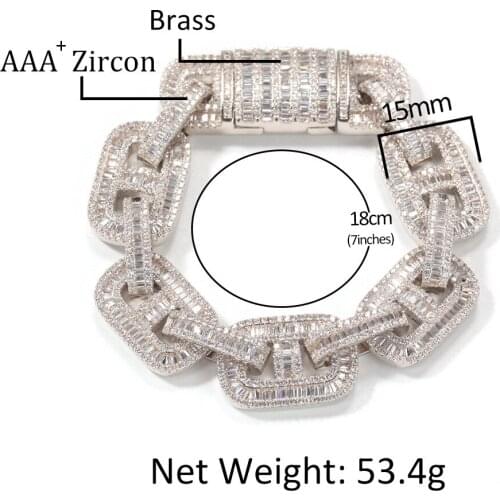 15mm Pig Nose Cuban Chain Bracelet Hip Hop Mens Copper Bracelet