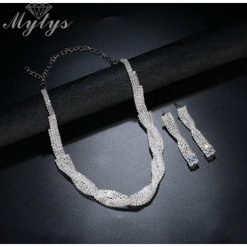 Mytys Sparkling Crystal Jewelry Sets for Women Blink Blink Light Weight Material Crystal Necklace and Earrings Sets CN314
