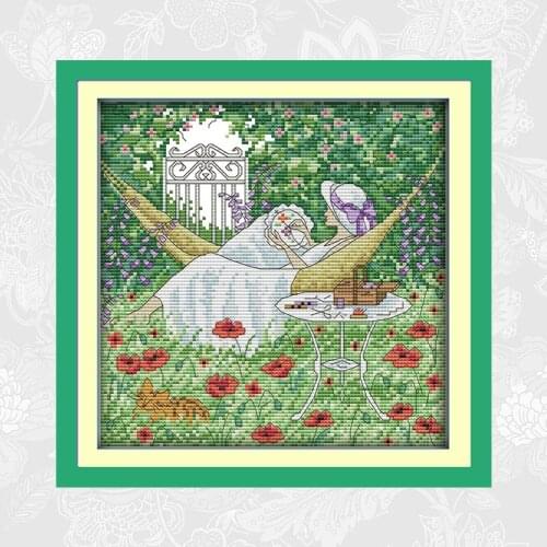 Leisure Afternoon Cross Stitch kits 11CT Counted Fabric 14CT Printed Canvas Embroidery Needlework Set DIY Handmade Crafts