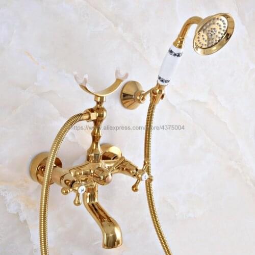 Wall Mounted Bathroom Clawfoot Bathtub Shower Faucets Gold Color Brass Basin Sink Mixer Tap Tub Faucet & Hand Shower Nna913