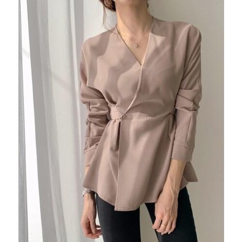 Chic Design V-Neck Long Sleeve Black Shirt Retro Slim Top Bandage Waist Blouse Plus Size Clothes Women Elegant OL Style Office