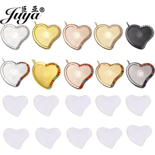 50Pcs/Set Rhinestone Bezel Pendant Base With Heart Cabochon Cameo Glass For DIY Jewelry Making Necklaces Findings Accessories