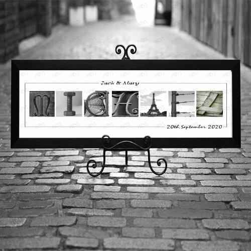 Personalized Custom Last Name Canvas Painting Print Letter Art With Individual Alphabet Photographs Gift for Family Home Decor