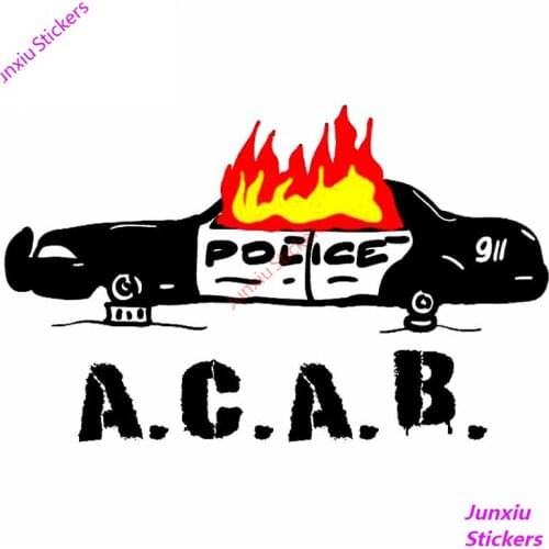 Burning Police Car Wrap Cartoon for Bumper Window Laptop Waterproof Car Stickers Personality VAN Decal Decoration KK13*8cm