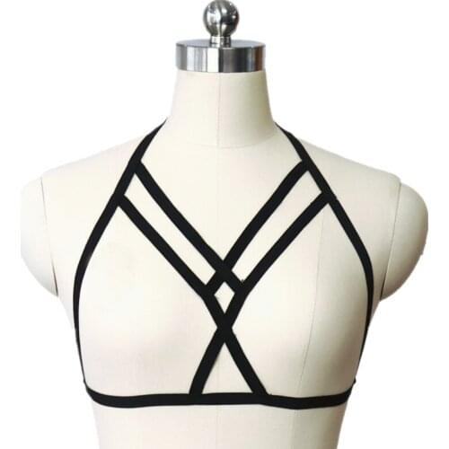 Sexy Alluring Women Cage Bra Elastic Cage Bra Strappy Hollow Out Bra Bustier harness Belt Vest Crop Tops Black