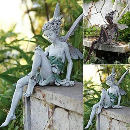 Tudor And Turek Sitting Fairy Statue Garden Ornament Resin Craft Landscaping Yard Decoration Home Garden Decoration Outdoor