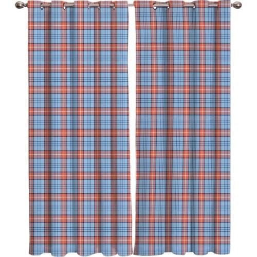 British Style Blue Orange Check Window Curtains Curtains for Living Room Decorative Items Living Room