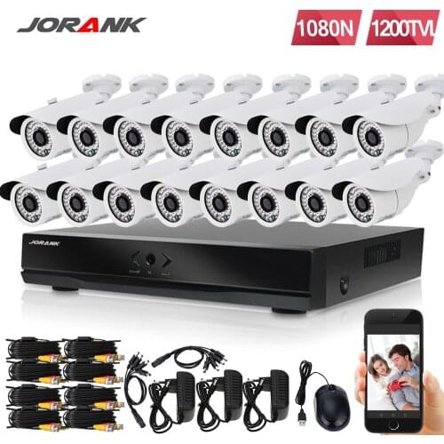 JORANK16ch HD 720P DVR AHD NVR Hybrid 16*720P AHD CCTV Kits Security Cameras 1200tvl Night Vision Home Video Surveillance System