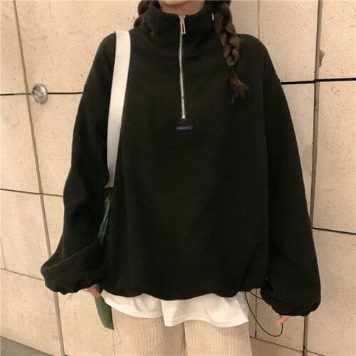 Thick Polar Fleece Winter POLO Shirt Sweatshirt Women Oversized Hip Hop Streetwear Pullovers 2021 Korean Fashion Teens Clothes