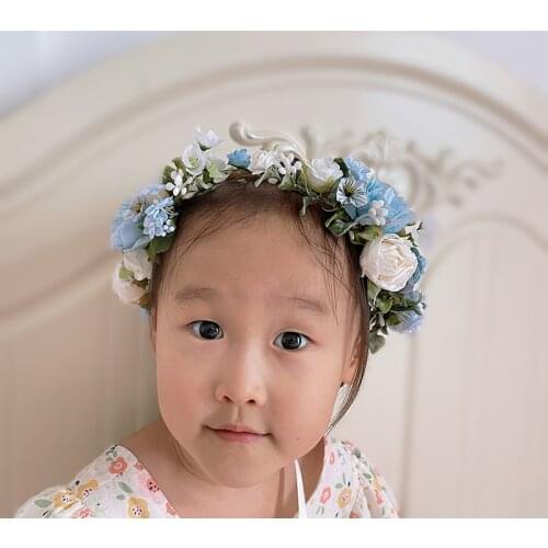 Free Shipping Baby Girl White Ivory Blue Flower Crown Wreath