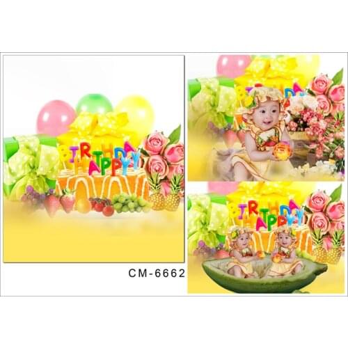 5*6.5ft Baby Birthday Vinyl Backdrops for Photography Flowers with Cake Background Newborn Background Cloth For kid Photos