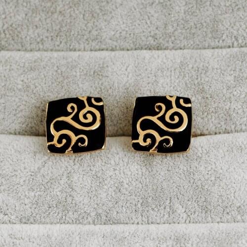 Zhijia Vintage floral pattern Enamel Cufflinks For Men French Shirt Black CuffLinks Square Stylish Simplicity Cufflink