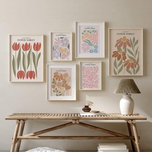 Vintage Flowers Pattern of Different Countries Plant Nordic Posters and Prints Wall Art Canvas Painting Pictures for Home Decor