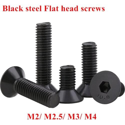 100pcs M2 M2.5 M3 hex socket flat head countersunk head screw screws DIN7991 grade 10.9 alloy steel black screw bolts