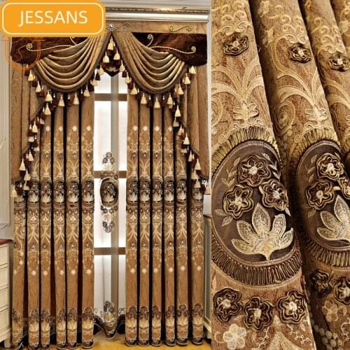High-end European-style Thick Chenille Curtains Luxury Embroidered Embroidery Curtains for Living Room Bedroom Blackout Curtains