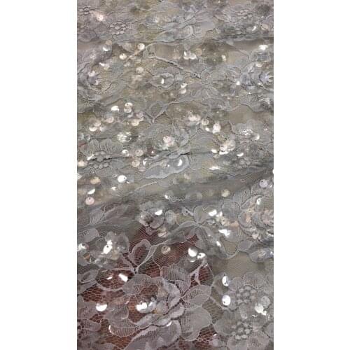 Top quality embroidered lace fabric with sequins French net lace fabric J-43023 for party dress