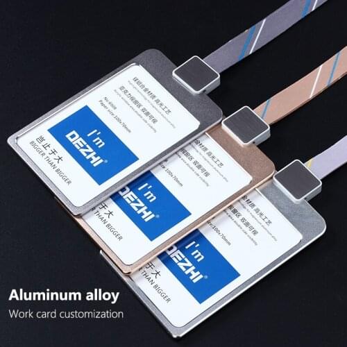 DEZHI-100*70mm Exhibition Supplies Plus Style Metal Badge Card Holders with Polyester Lanyard, LOGO Customize Business Holders