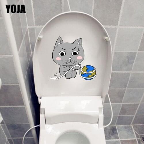 YOJA 21.3*20CM Funny Cat Toilet Sticker Decal Kids BedRoom Home Wall Decor T3-0449