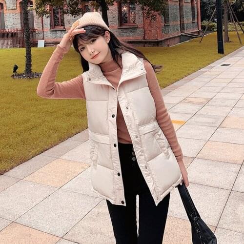 Womens Sleeveless Jacket Solid Stand Collar Zipper Ladies Casual Winter Vests Single Breasted Vest for Female Waistcoat 2021