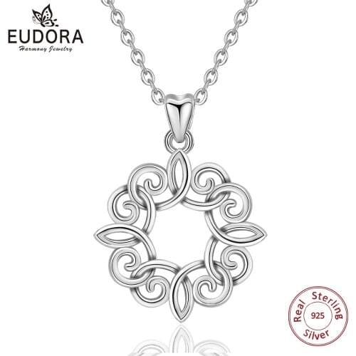EUDORA 925 Sterling Silver Good Luck Irish Celtics Eternal Knot Pendant Necklace For Women Girl Fine Jewelry 2018 New Style D307