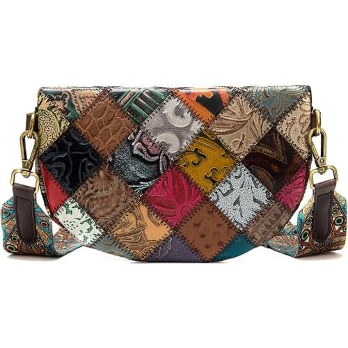 Women Crossbody Bag Fashion Stitching Leather Semicircle Saddle Bags Leather Shoulder Bags for Female Handbags Designer Bolsas