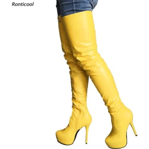 Ronticool Handmade Winter Women Thigh Boots Side Zipper Stiletto Heels Round Toe Gorgeous 8 Colors Shoes Women Us Size 5-20