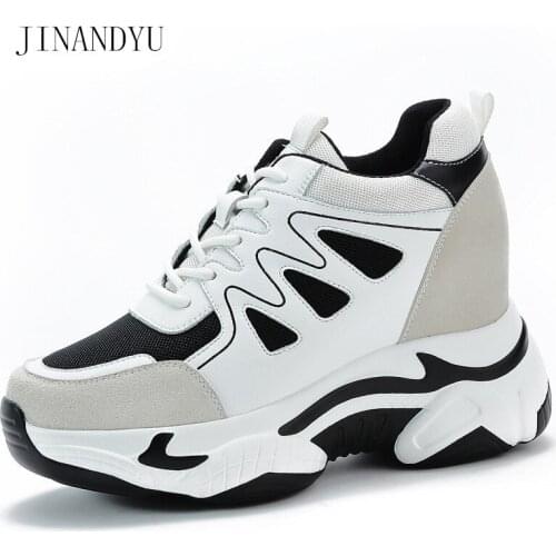 Wedge Heels Platform Sneakers Leather Real High Heel Trainers Women Shoes Casual Platform Shoes for Women Chunky Sneakers Comfy
