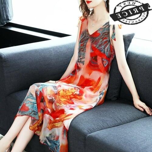 Real Silk Dress Women Spaghetti Strap Long Summer Dress Elegant Floral Ladies Dresses Beach Party Vestidos 2021 LWL1a13