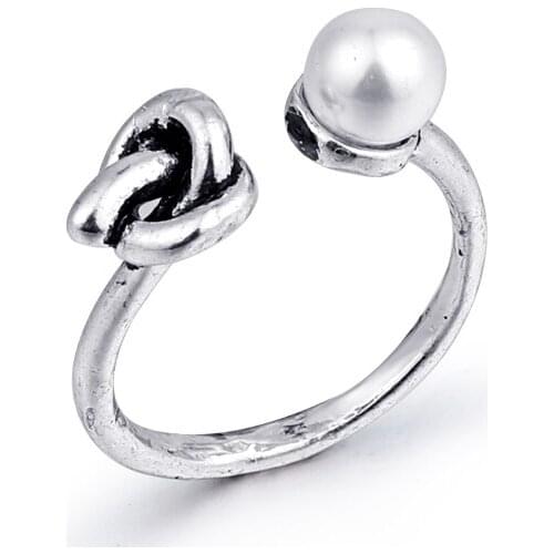 1PC Simple Pearl Metal Color Open Ring For Women Unique Chic Small Bow Engagement Finger Ring Jewelry Anillo Gift R63-2