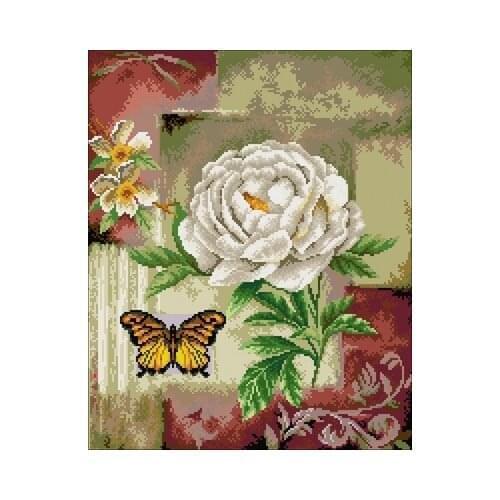25-Peony and Butterfly (1) Needlework,For Embroidery,DIY 14CT Unprinted Arts Cross stitch kits Set Cross-Stitching Home Decor
