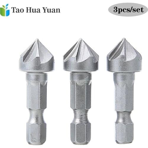 3pcs 90 Degree FCountersink Drill Chamfer Bit 1/4" Hex Shank Carpentry Woodworking Angle Point Bevel Cutting Cutter Remove Bur 6