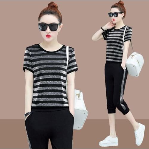 4XL summer women tracksuit sportswear short sleeve sweatshirt+pant running jogger fitness workout outfit casual set sport suit