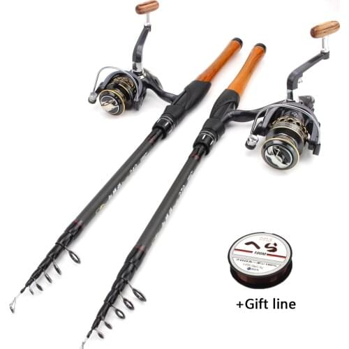 Promotion! 2.1m2.4m2.7m Rod Reel Combos telescopic Spinning fishing rod Spinning Reels set carbon Pikes fish trout rods pesca
