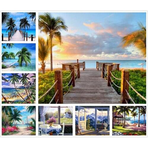 Coconut Tree Seaside Landscape 5D Diy Full Square and Round Diamond Painting Embroidery Cross Stitch Kit Wall Art Home Decor