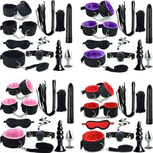 10Pcs BDSM Adult Sex Toys Plush Handcuffs Strap Whip Rope Sexy Bed Restraints Bandage Couples Sex Toys Sexual Toy Adult Kits New