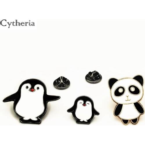 Lovely Penguin panda Animal Broches and pins Cute white black enamel brooch Black gun color accessories Jewelry for Suit clothes