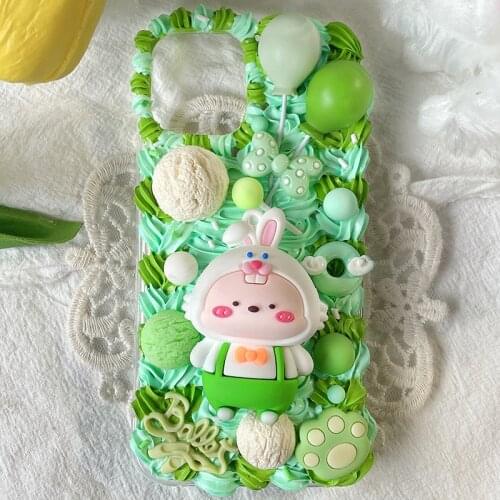 Handmade For iPhone 12 pro max case 3D Cartoon Rabbit Customized iP 11 phone Cover XS MAX XR DIY cream shell 6/6s 7/8 plus gift