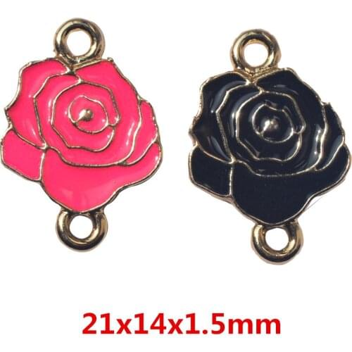 10 pcs Rose flower double hanging connector dripping oil pendant DIY Bracelet Necklace metal jewelry accessories Makings 6624